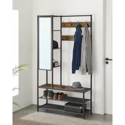 Songmics Garderobenständer Garderobe, Mit Schuhbank, 35 X 98 X 182 Cm,, Vintagebraun-Schwarz, HSR420B01