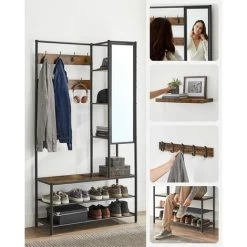 Songmics Garderobenständer Garderobe, Mit Schuhbank, 35 X 98 X 182 Cm,, Vintagebraun-Schwarz, HSR420B01 -Möbelhaus 95641943 3