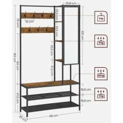 Songmics Garderobenständer Garderobe, Mit Schuhbank, 35 X 98 X 182 Cm,, Vintagebraun-Schwarz, HSR420B01 -Möbelhaus 95641943 5