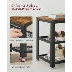 Songmics Vintage Schuhregal, Schuhbank Zum Sitzen, Schuhablage Mit 3 Ebenen, Holzoptik, Metallrahmen, Für Eingangsbereich, Diele, Wohnzimmer, LBS73X -Möbelhaus 9578900 3