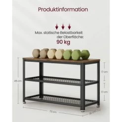 Songmics Vintage Schuhregal, Schuhbank Zum Sitzen, Schuhablage Mit 3 Ebenen, Holzoptik, Metallrahmen, Für Eingangsbereich, Diele, Wohnzimmer, LBS73X -Möbelhaus 9578900 5