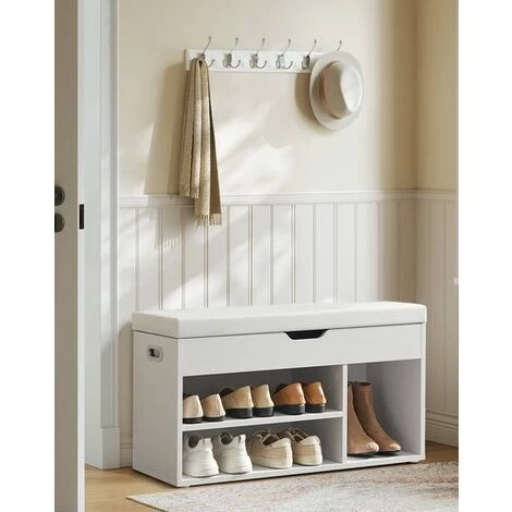 VASAGLE Schuhbank Mit 3 Fächern, Sitzbank 80 X 30 X 44 Cm, Gepolstert Bis 150 Kg Belastbar, Stauraum Unter Der Sitzfläche, Maximale Belastbarkeit 150 Kg, Weiß Von SONGMICS SHL30W 3 VASAGLE Schuhbank Mit 3 Fächern, Sitzbank 80 X 30 X 44 Cm, Gepolstert Bis 150 Kg Belastbar, Stauraum Unter Der Sitzfläche, Maximale Belastbarkeit 150 Kg, Weiß Von SONGMICS SHL30W
