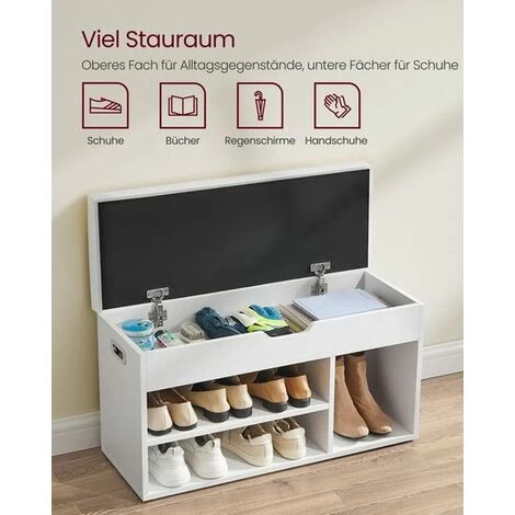 VASAGLE Schuhbank Mit 3 Fächern, Sitzbank 80 X 30 X 44 Cm, Gepolstert Bis 150 Kg Belastbar, Stauraum Unter Der Sitzfläche, Maximale Belastbarkeit 150 Kg, Weiß Von SONGMICS SHL30W 5 VASAGLE Schuhbank Mit 3 Fächern, Sitzbank 80 X 30 X 44 Cm, Gepolstert Bis 150 Kg Belastbar, Stauraum Unter Der Sitzfläche, Maximale Belastbarkeit 150 Kg, Weiß Von SONGMICS SHL30W – Bild 3