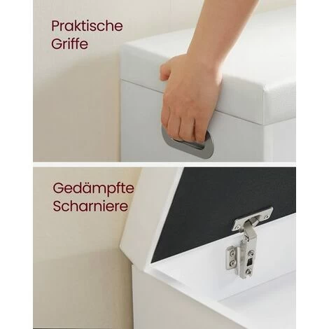 VASAGLE Schuhbank Mit 3 Fächern, Sitzbank 80 X 30 X 44 Cm, Gepolstert Bis 150 Kg Belastbar, Stauraum Unter Der Sitzfläche, Maximale Belastbarkeit 150 Kg, Weiß Von SONGMICS SHL30W 6 VASAGLE Schuhbank Mit 3 Fächern, Sitzbank 80 X 30 X 44 Cm, Gepolstert Bis 150 Kg Belastbar, Stauraum Unter Der Sitzfläche, Maximale Belastbarkeit 150 Kg, Weiß Von SONGMICS SHL30W – Bild 4