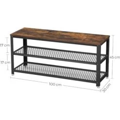 VASAGLE Schuhbank, Schuhregal Mit 2 Ablagen, Schuhorganizer, 100 X 30 X 45 Cm, Für Eingangsbereich, Flur, Wohnzimmer, Metallgestell, Industrie-Design, Vintagebraun-schwarz Von SONGMICS LBS078B01 -Möbelhaus 96690789 5