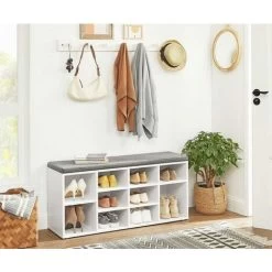Songmics VASAGLE Schuhbank, Schuhregal, Schuhaufbewahrung, Sitzbank, 10 Fächer, Mit Polsterung, Für Den Eingangsbereich, Flur, Schlafzimmer, 104 X 30 X 48 Cm, Weiß SHL10WT -Möbelhaus 96690802 3