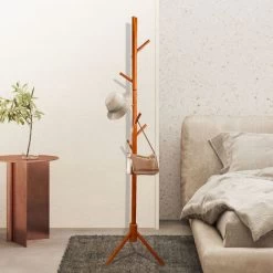 Wooden Coat Rack, SDLOGAL Naturholz-Garderobe Mit 8 Stabilen Haken, Einfache Montage, Für Mäntel, Hüte, Schals Und Handtaschen