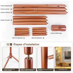 Wooden Coat Rack, SDLOGAL Naturholz-Garderobe Mit 8 Stabilen Haken, Einfache Montage, Für Mäntel, Hüte, Schals Und Handtaschen -Möbelhaus 96840808 4