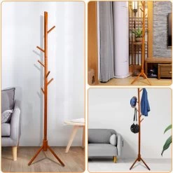 Wooden Coat Rack, SDLOGAL Naturholz-Garderobe Mit 8 Stabilen Haken, Einfache Montage, Für Mäntel, Hüte, Schals Und Handtaschen -Möbelhaus 96840808 5
