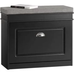 SoBuy FSR82-K-SCH Schuhkipper Schuhschrank Mit Klappe Schuhbank Mit Sitzkissen Schuhkommode Sitzbank Schwarz BHT Ca.: 61x51x24cm