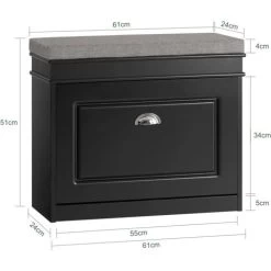 SoBuy FSR82-K-SCH Schuhkipper Schuhschrank Mit Klappe Schuhbank Mit Sitzkissen Schuhkommode Sitzbank Schwarz BHT Ca.: 61x51x24cm -Möbelhaus 97827302 5