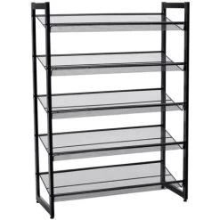 Songmics Erweiterbares Schuhregal Aus Metallgewebe Mit 5 Ebenen Für 15-20 Paar Schuhe, Schuhständer Für Flur, 74 X 104 X 30.7cm (B X H X T), Schwarz LMR005B