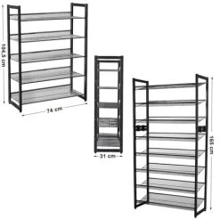 Songmics Erweiterbares Schuhregal Aus Metallgewebe Mit 5 Ebenen Für 15-20 Paar Schuhe, Schuhständer Für Flur, 74 X 104 X 30.7cm (B X H X T), Schwarz LMR005B -Möbelhaus 9826484 5