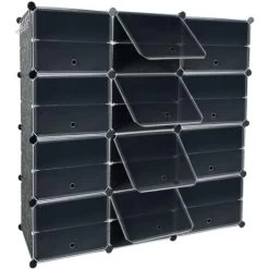 Schuhregal 38 Ebenen DIY Schuhschrank PP-Kunststoff Schuhaufbewahrung 24 Fächer Mit Tür Modular Schuhständer Platzsparend Für Schuh Sortierung, Schwarz NAIZY