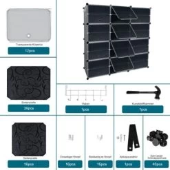 Schuhregal 38 Ebenen DIY Schuhschrank PP-Kunststoff Schuhaufbewahrung 24 Fächer Mit Tür Modular Schuhständer Platzsparend Für Schuh Sortierung, Schwarz NAIZY -Möbelhaus 98404619 3
