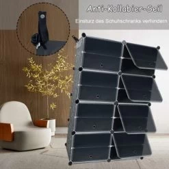 Schuhregal 38 Ebenen DIY Schuhschrank PP-Kunststoff Schuhaufbewahrung 24 Fächer Mit Tür Modular Schuhständer Platzsparend Für Schuh Sortierung, Schwarz NAIZY -Möbelhaus 98404619 4
