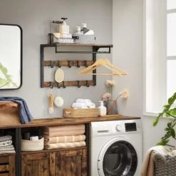 Songmics VASAGLE Wandgarderobe, Mit Ablage, Wandregal Mit 10 Abnehmbaren Haken, Hängeregal, Wandmontage, 2 Garderobenleisten, Kleiderstange, Für Flur, Schlafzimmer, Badezimmer, Vintagebraun-schwarz Von SONGMIC 9 Songmics VASAGLE Wandgarderobe, Mit Ablage, Wandregal Mit 10 Abnehmbaren Haken, Hängeregal, Wandmontage, 2 Garderobenleisten, Kleiderstange, Für Flur, Schlafzimmer, Badezimmer, Vintagebraun-schwarz Von SONGMIC -Möbelhaus 98790432 3