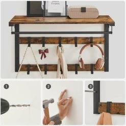 Songmics VASAGLE Wandgarderobe, Mit Ablage, Wandregal Mit 10 Abnehmbaren Haken, Hängeregal, Wandmontage, 2 Garderobenleisten, Kleiderstange, Für Flur, Schlafzimmer, Badezimmer, Vintagebraun-schwarz Von SONGMIC 10 Songmics VASAGLE Wandgarderobe, Mit Ablage, Wandregal Mit 10 Abnehmbaren Haken, Hängeregal, Wandmontage, 2 Garderobenleisten, Kleiderstange, Für Flur, Schlafzimmer, Badezimmer, Vintagebraun-schwarz Von SONGMIC -Möbelhaus 98790432 4