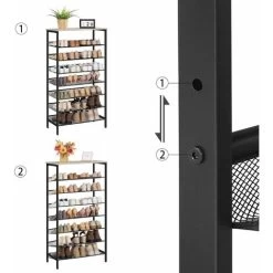 8-stöckige Schuhregal, Schuhschrank Hoch, Groß Schmal Schuhablage, Mit Flache Und Kippbare Gitternetzregale, Metall, Für 24-32 Paar Schuhe, Für Eingang, Flur, Greige-Schwarz HOOBRO EBG18XJ01 -Möbelhaus 98819531 4