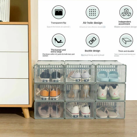 6er-Pack Stapelbare Schuhkartons, Transparente ABS-Kunststoff-Aufbewahrung Für Schuhe, Schuh-Organizer, Schuhkoffer, Schrank, Schuhregal, Schublade, Clamshell-Schuhkarton 6 6er-Pack Stapelbare Schuhkartons, Transparente ABS-Kunststoff-Aufbewahrung Für Schuhe, Schuh-Organizer, Schuhkoffer, Schrank, Schuhregal, Schublade, Clamshell-Schuhkarton – Bild 4