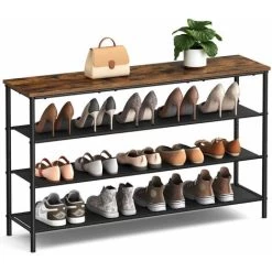 VASAGLE Schuhregal Mit 4 Ebenen, Platzsparend Für Eingangsbereich, 3 Stoffablagen, Große Oberfläche Für Taschen, Schuhablage, Metall, Industrie-Design, Vintagebraun-schwarz Von SONGMICS SBL135B01