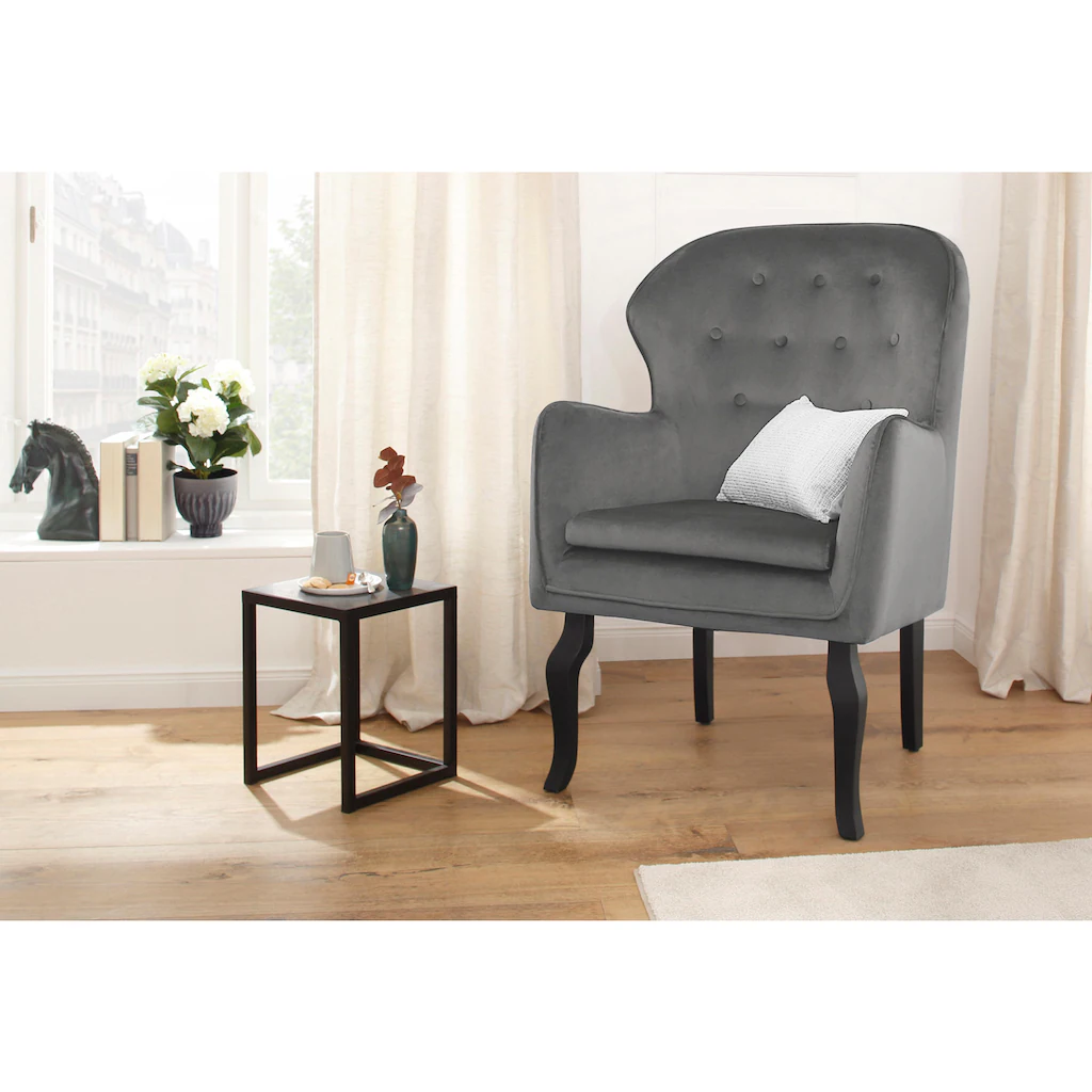 Home Affaire Stuhl »Houston«, Samtoptik, Mit Keder, Knopfheftung Und Gefrästen Vorderbeinen 3 Home Affaire Stuhl »Houston«, Samtoptik, Mit Keder, Knopfheftung Und Gefrästen Vorderbeinen