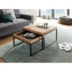 MCA Furniture Couchtisch »Lubao«, 2-er Set Wohnzimmertisch In Massivholz Asteiche Geölt